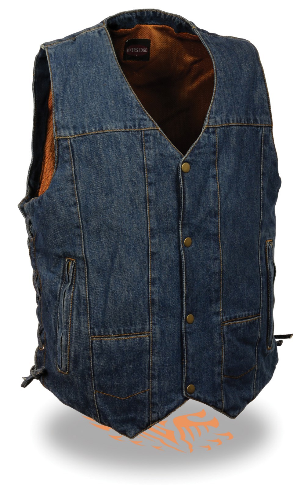 MEN'S BLUE 10 POCKET DENIM MOTORCYCLE VEST GUN POCKET W/SIDE
