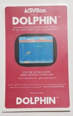 Replacement Atari 2600 Activision Dolphin Label Machine cut