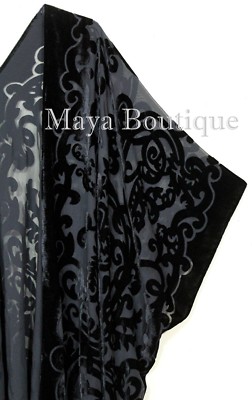 Pre-owned Maya Matazaro Art Nouveau Black Caftan Kimono Duster Burnout Velvet  Made In Usa