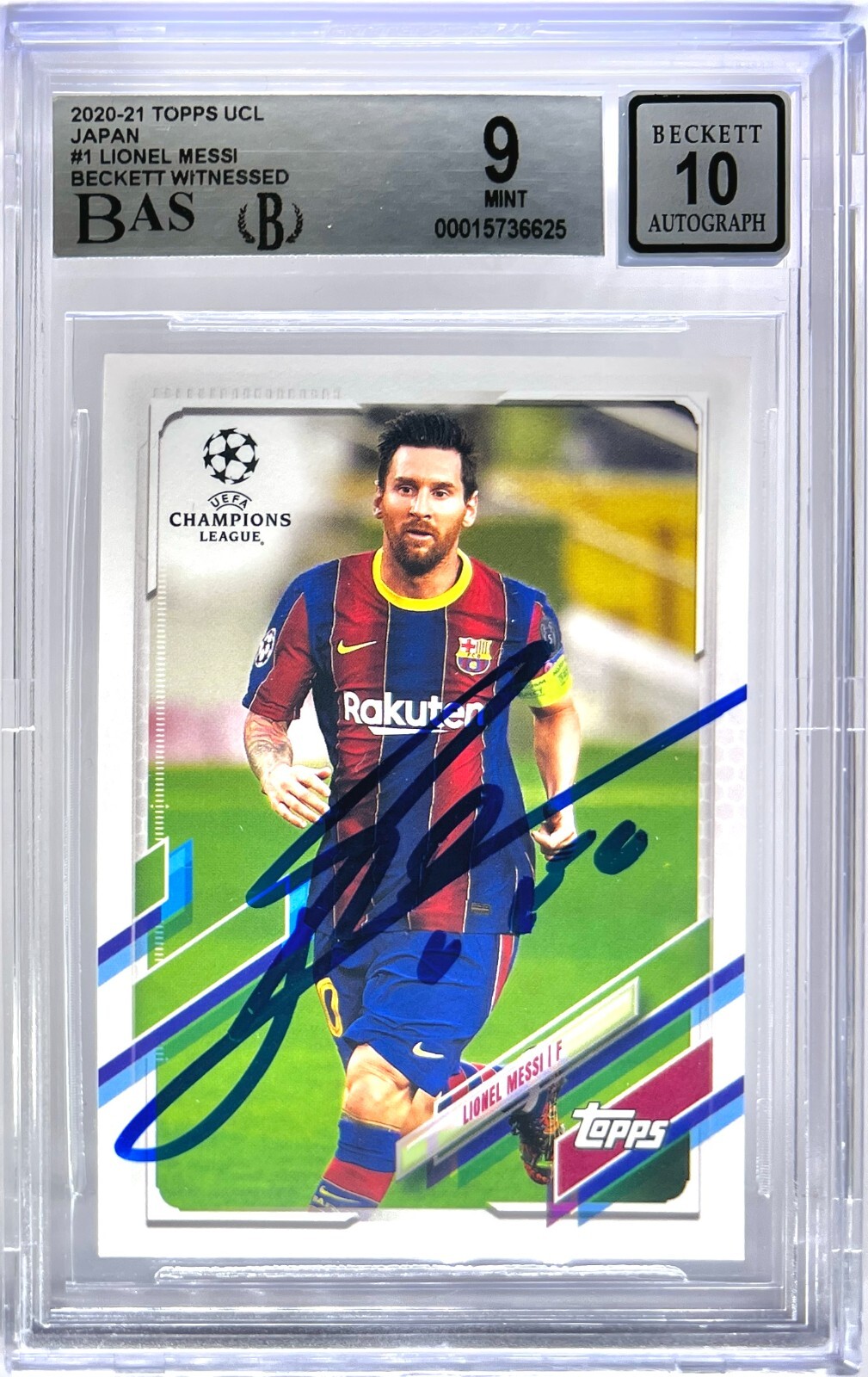 2020-21 Topps UCL Japan #1 Lionel Messi Signed Barcelona