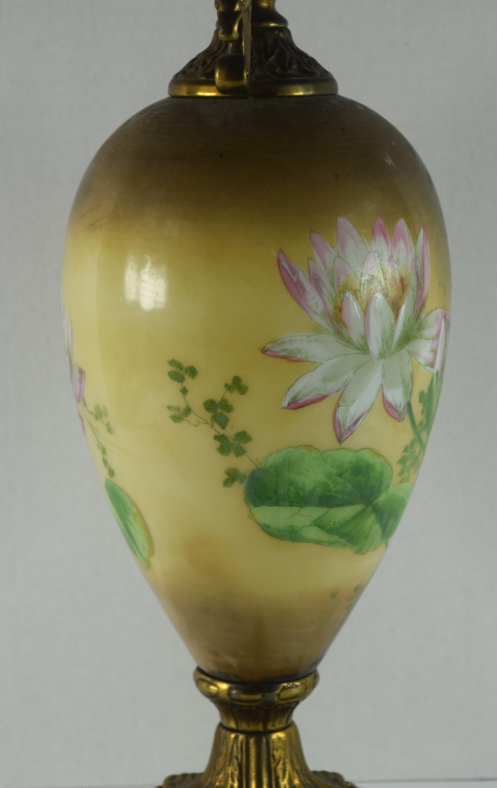 Vintage Victorian Ewer Urn Floral Pattern Hand Painted Brass Base / Top Cl-02