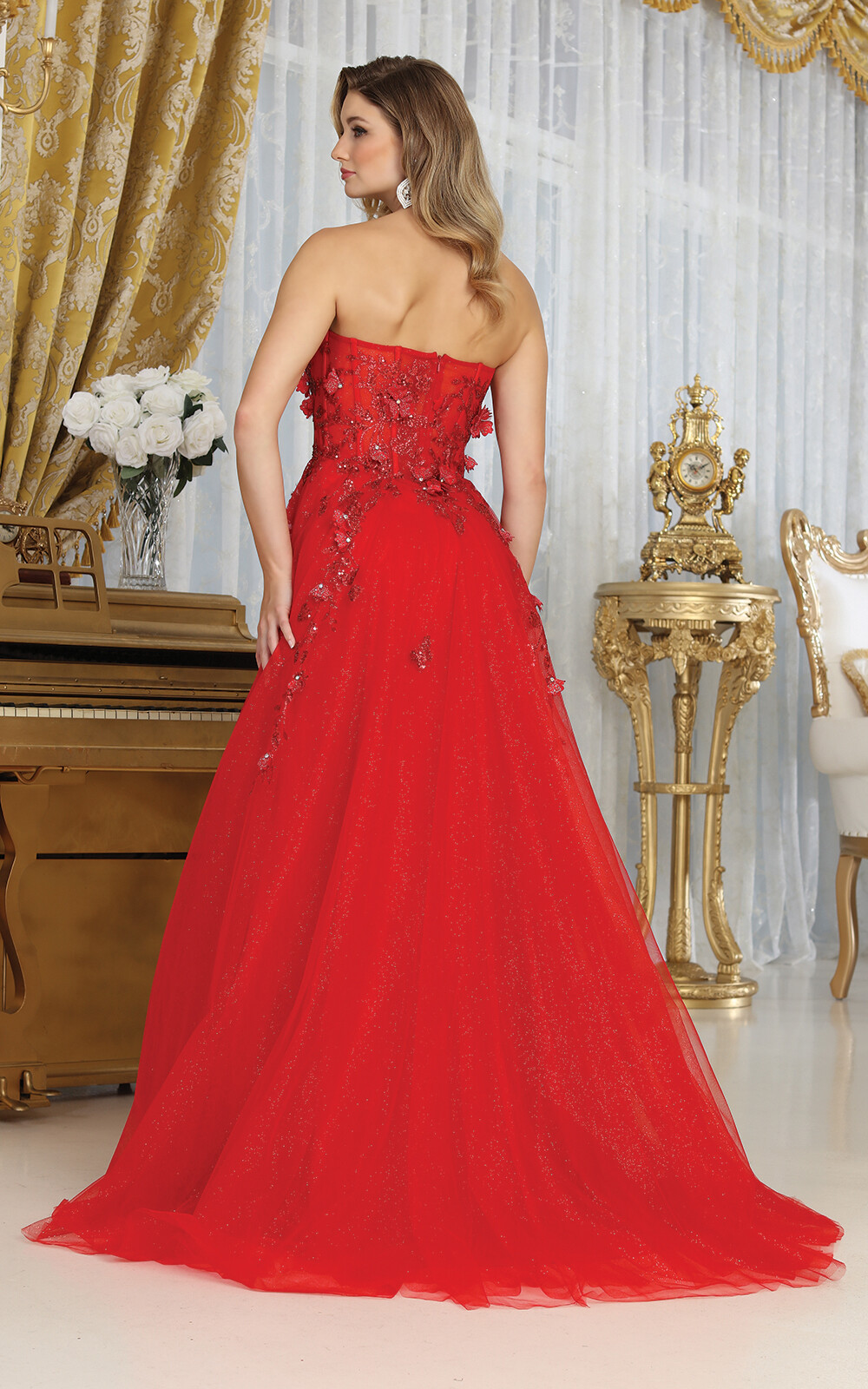 Pre-owned Designer May Queen Mq2059 Sweetheart 3d Floral Pageant Gown In Red