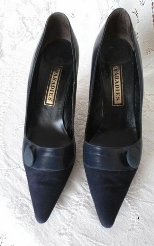 VTG 1960's Fine 7N EUROPEAN Navy Blue Leather Pump Shoe Classic Paradies 3