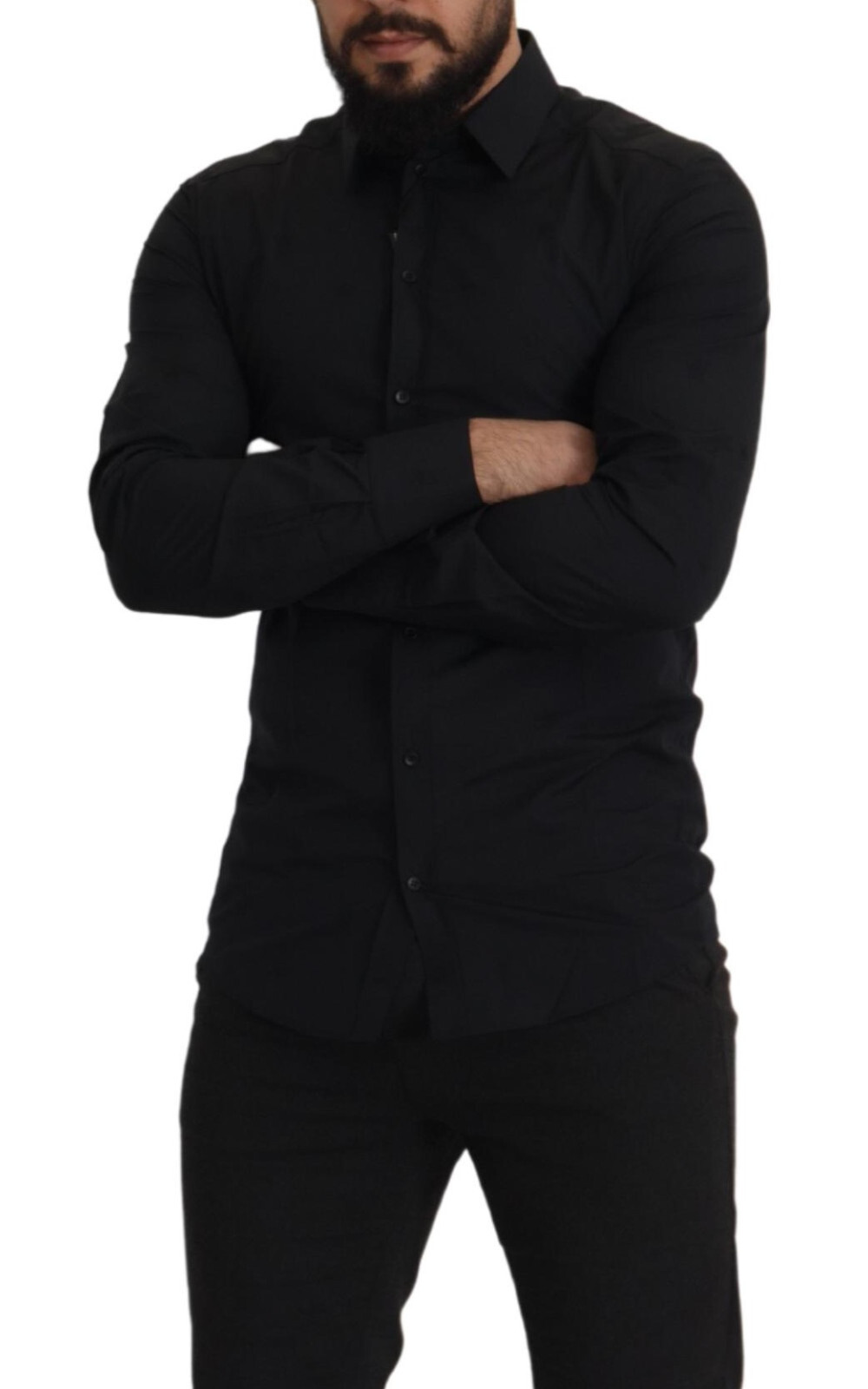 Pre-owned Dolce & Gabbana Shirt Black Cotton Gold Slim Fit Dress 37 / Us14.5 / Xs Rrp $600