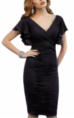 Pre-owned Vm Collection Short Sleeve Ruched Cocktail Dress In Black - Size 12
