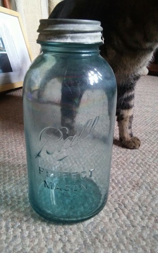 jar Rare Antique VTG Ball Perfect Mason Jar Blue Zinc Lid #0 Eye