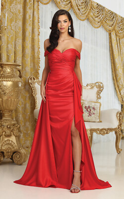 May Queen MQ2056 High Slit Ruched Taffeta Gala Gown