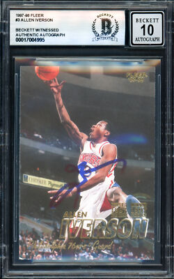Allen Iverson Autographed 1997-98 Fleer Card 76ers Gem 10
