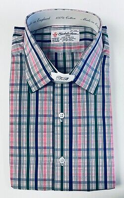 TURNBULL & ASSER Plaid Cotton Long Sleeve Dress Shirt England Made 17.5/44