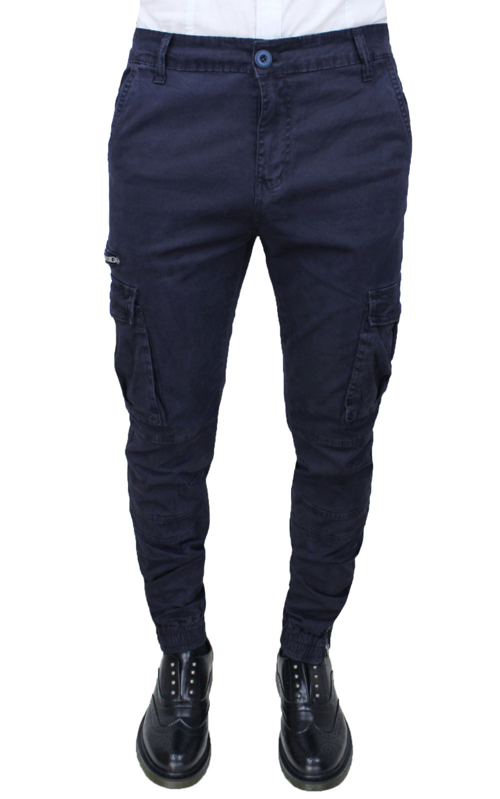 PANTALONE JEANS UOMO DIAMOND CARGO SLIM FIT BLU SCURO NAVY CASUAL IN COTONE