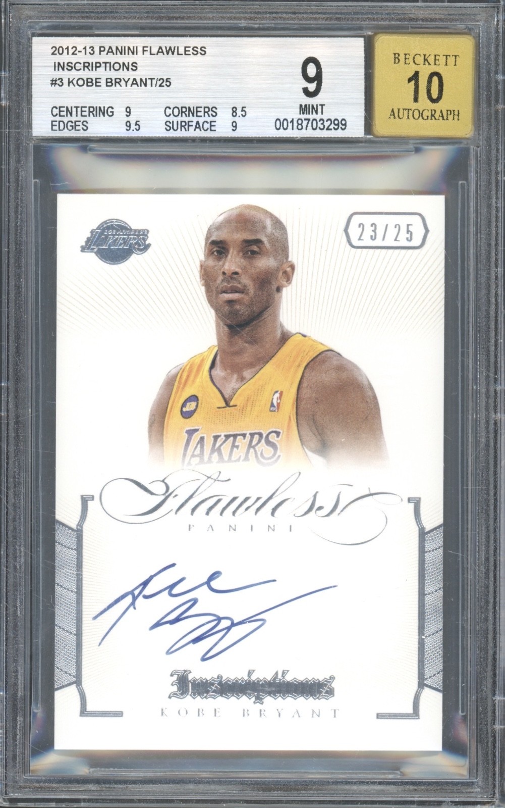 2012 Panini Flawless Inscriptions #3 Kobe Bryant 23/25 HOF Mint BGS 9 10 Auto
