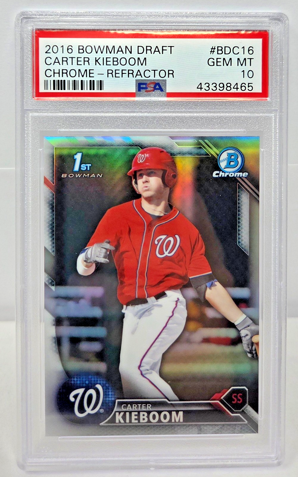 2016 Bowman Chrome 1st REFRACTOR - CARTER KIEBOOM Rookie RC Card PSA 10 GEM MINT