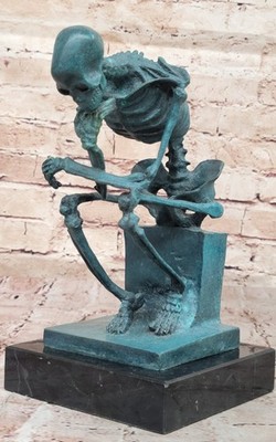 Skeleton Thinker Thinking Man Memento Mori Bronze Statuette Sculpture Figure 10"