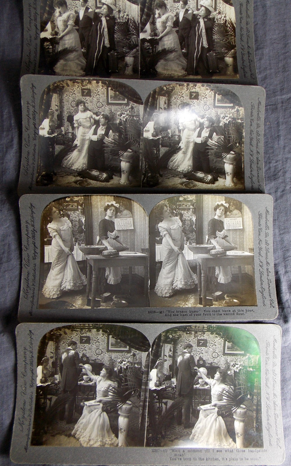 The French Cook, Antique Set of 8 Humorous Stereo View Cards, Signed Keystone