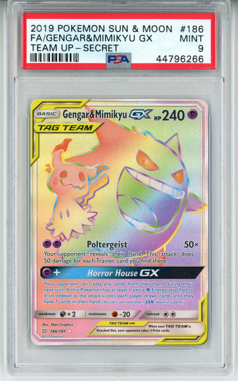POKEMON TEAM UP GENGAR & MIMIKYU GX #186 SECRET RARE HOLO PSA 9 MINT #44796266 POKEMON TEAM UP GENGAR & MIMIKYU GX #186 SECRET RARE HOLO PSA 9 MINT #44796266