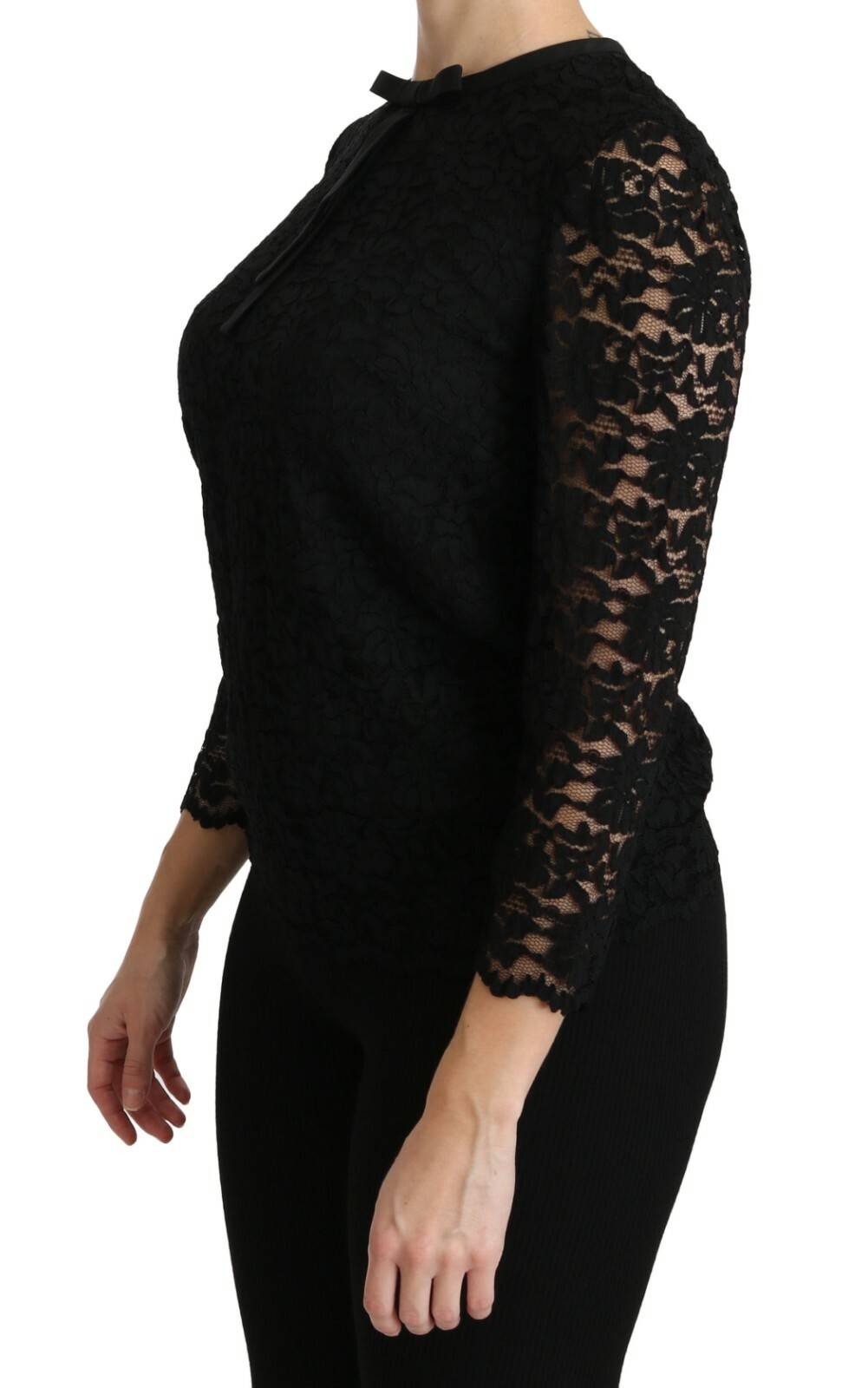Pre-owned Dolce & Gabbana Blouse Nylon Black Lace Long Sleeve Top It40 / Us6 / S Rrp $1500