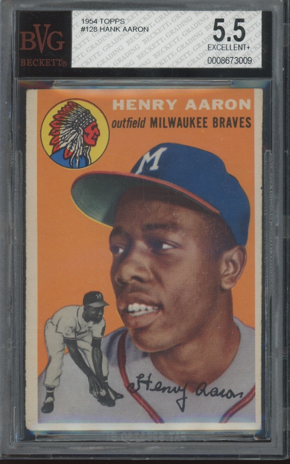 1954 Topps Baseball #128 Hank Aaron RC Rookie EX BVG 5.5