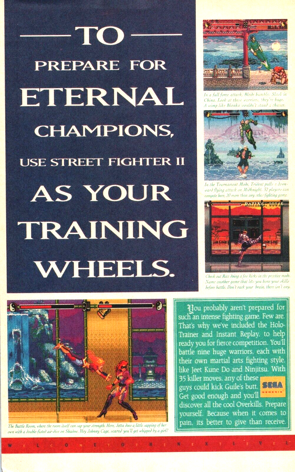 VINTAGE ADVERTISING USE STREET FIGHTER II AS YOUR TRAINING WHEELS FIGHTING SEGA