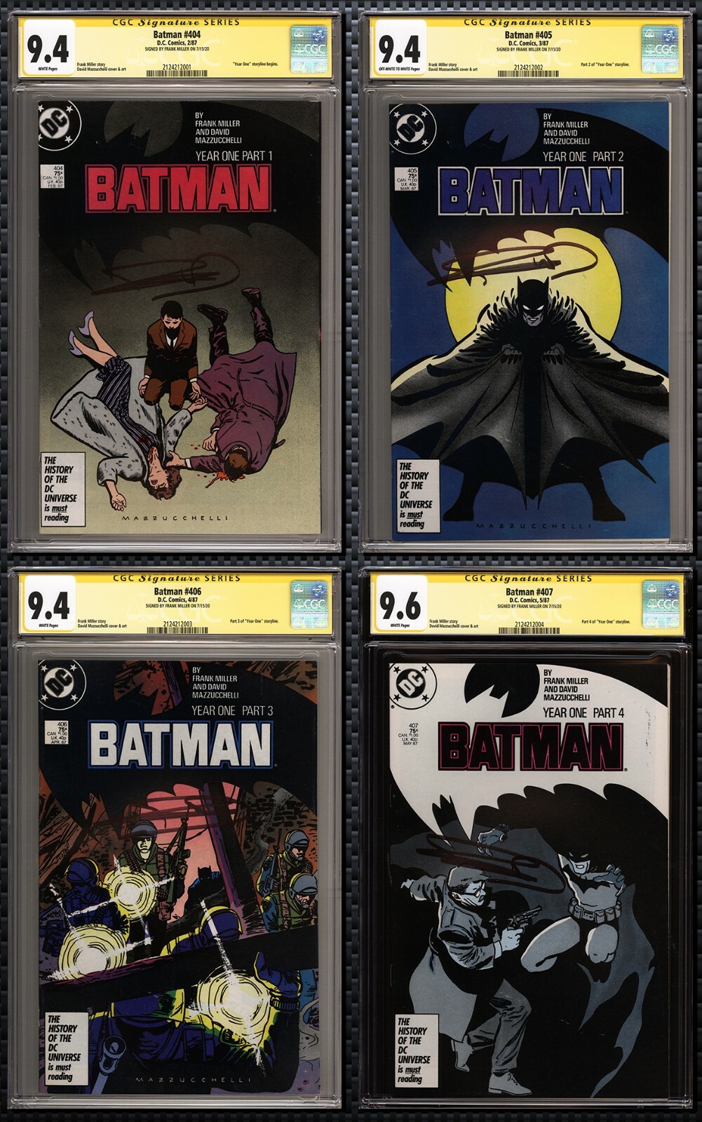 Batman Year One Set (404-407), Signed by Frank Miller, CGC