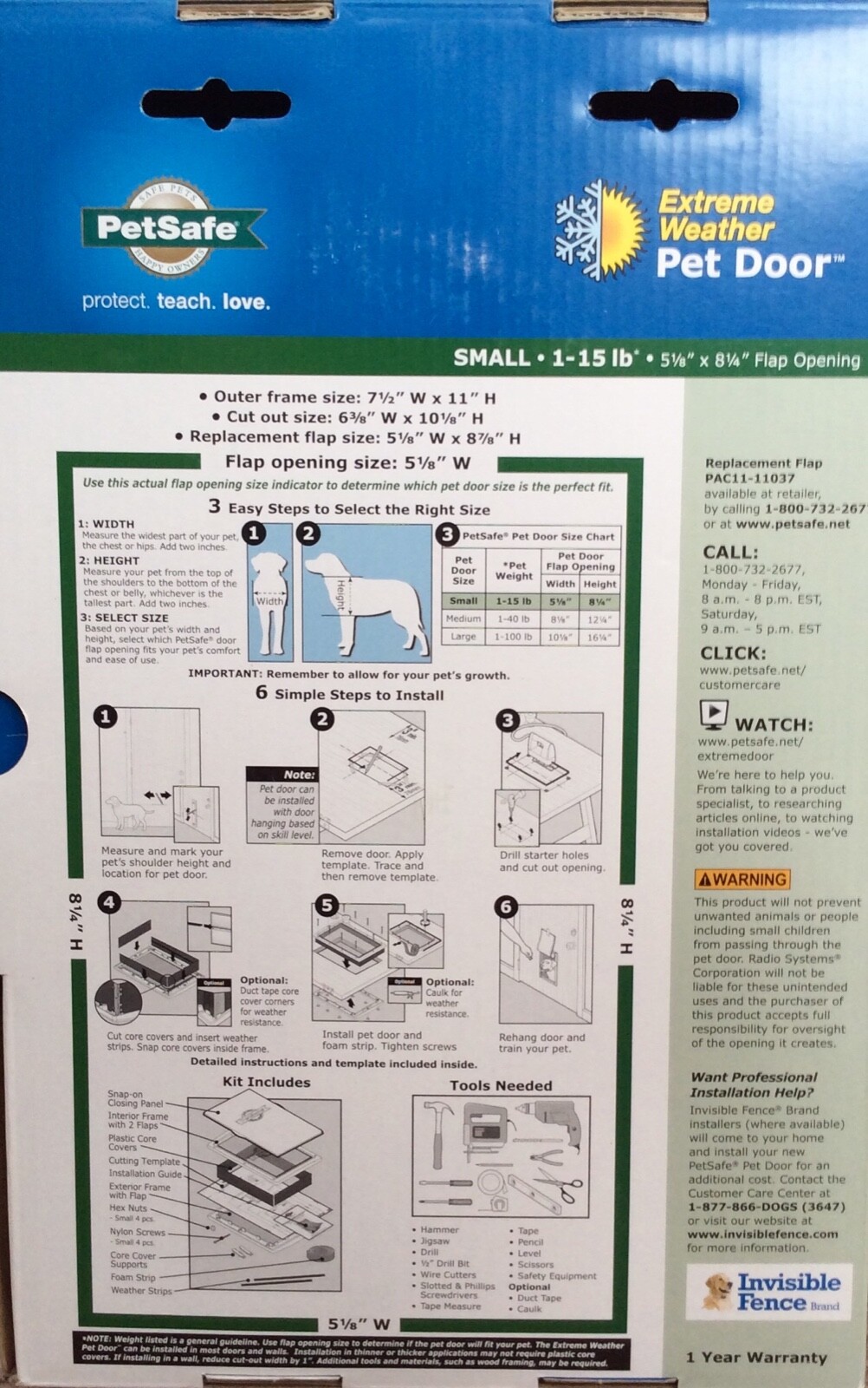 PetSafe Extreme Weather Pet Door Cat/Small Dog Door 5 1/8” X 8 1/4” Opening NEW