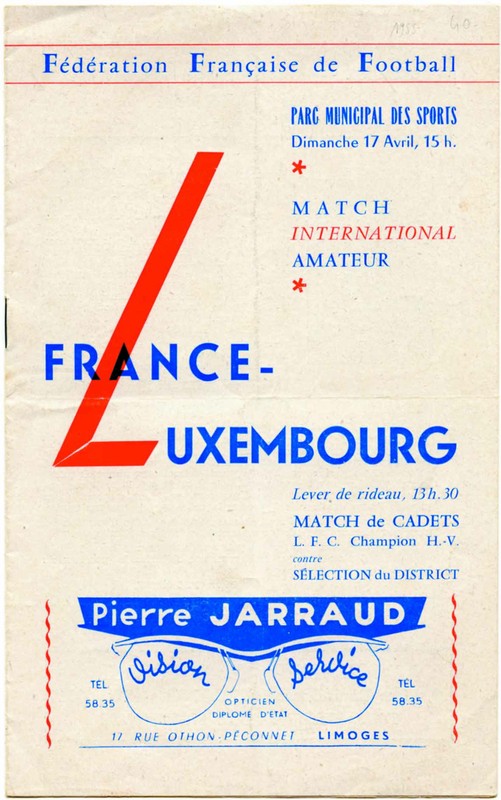 Programmes France V Luxembourg Amateurs 1955 Football Ã Limoges
