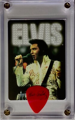 Nice authentic Elvis Presley card & official black on red guitar pick display!!!