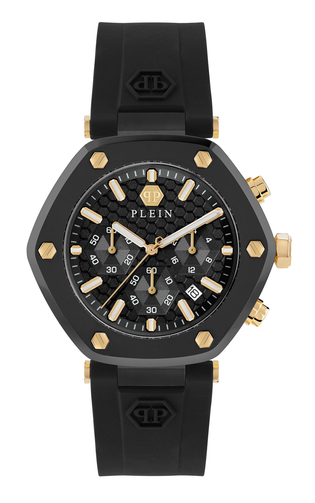 Pre-owned Philipp Plein Men's Watch Analog Quartz The Hexagon Chrono Pwzba0223 Silicone