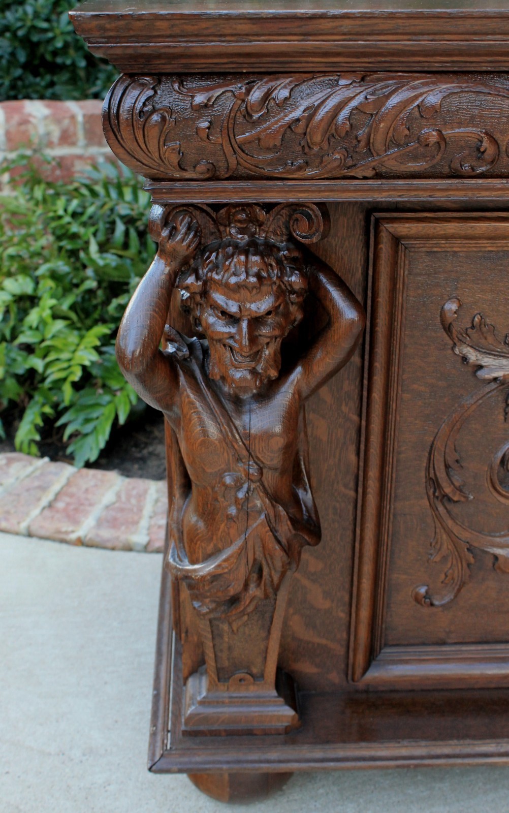 Antique French Neo-GOTHIC Oak Marriage Chest Coffer Blanket Box Bench FREE SHIP