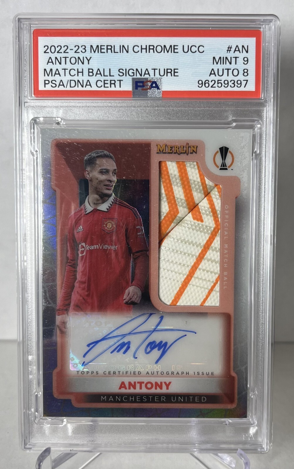 Antony - 2022-23 Topps Merlin - Match Ball Signature - PSA 9