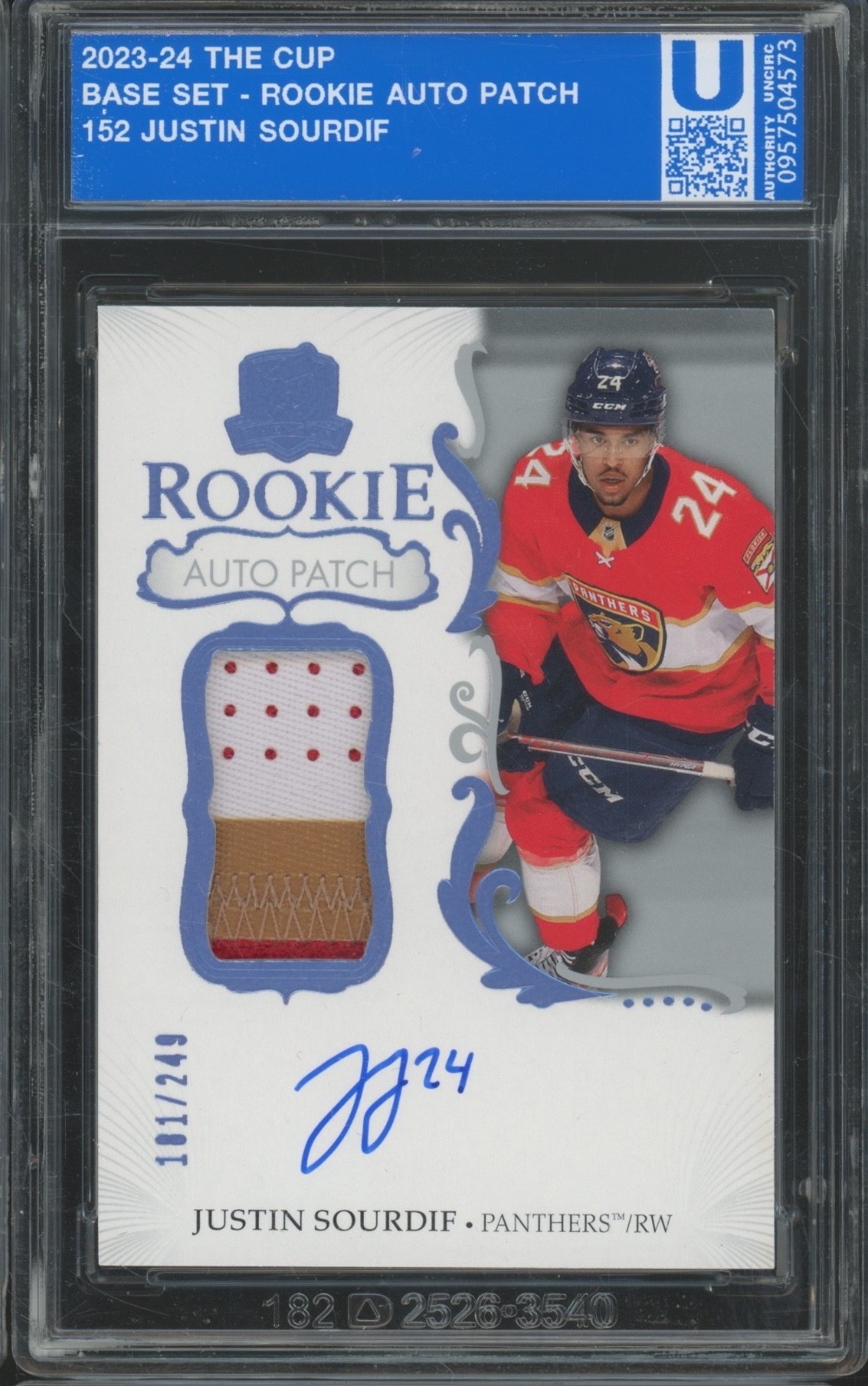 2023 Upper Deck The Cup Base Set #152 Justin Sourdif 181/249 Patch Auto RC