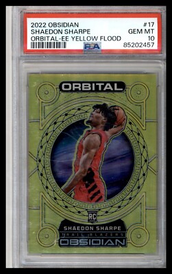 2022 Panini Obsidian Orbital Etched Yellow Flood RC Shaedon Sharpe /10 PSA 10