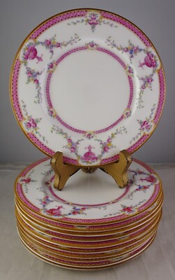 11 Royal Worcester Pink Rosemary Bread Plates Roses Mustard Trim c.1920