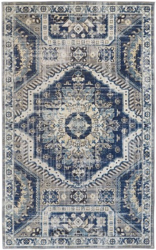 7 X 10 Синих и слоновой Кости абстрактных ковриков Power Loom, устойчивых к загрязнениям