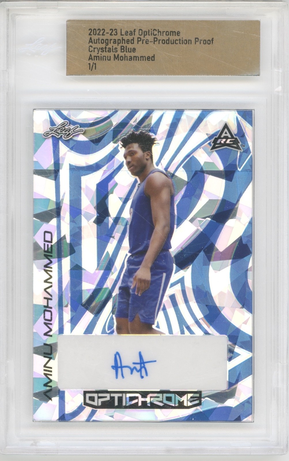 2022 Leaf OptiChrome Crystal Blue Proof Aminu Mohammed 1/1 Auto RC Rookie