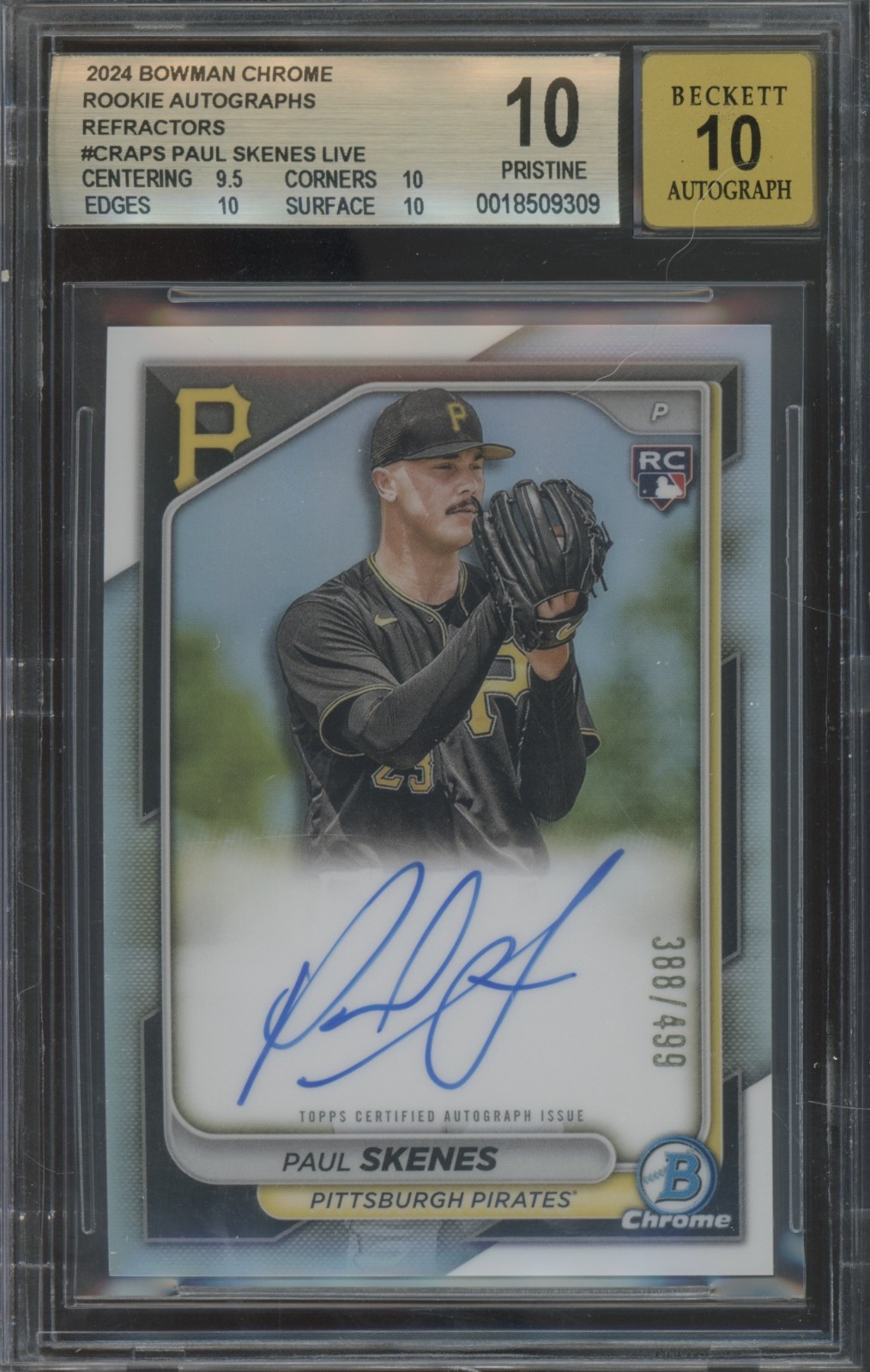 2024 Bowman Chrome Refractor Paul Skenes /499 RC Rookie Pristine BGS 10 10 Auto