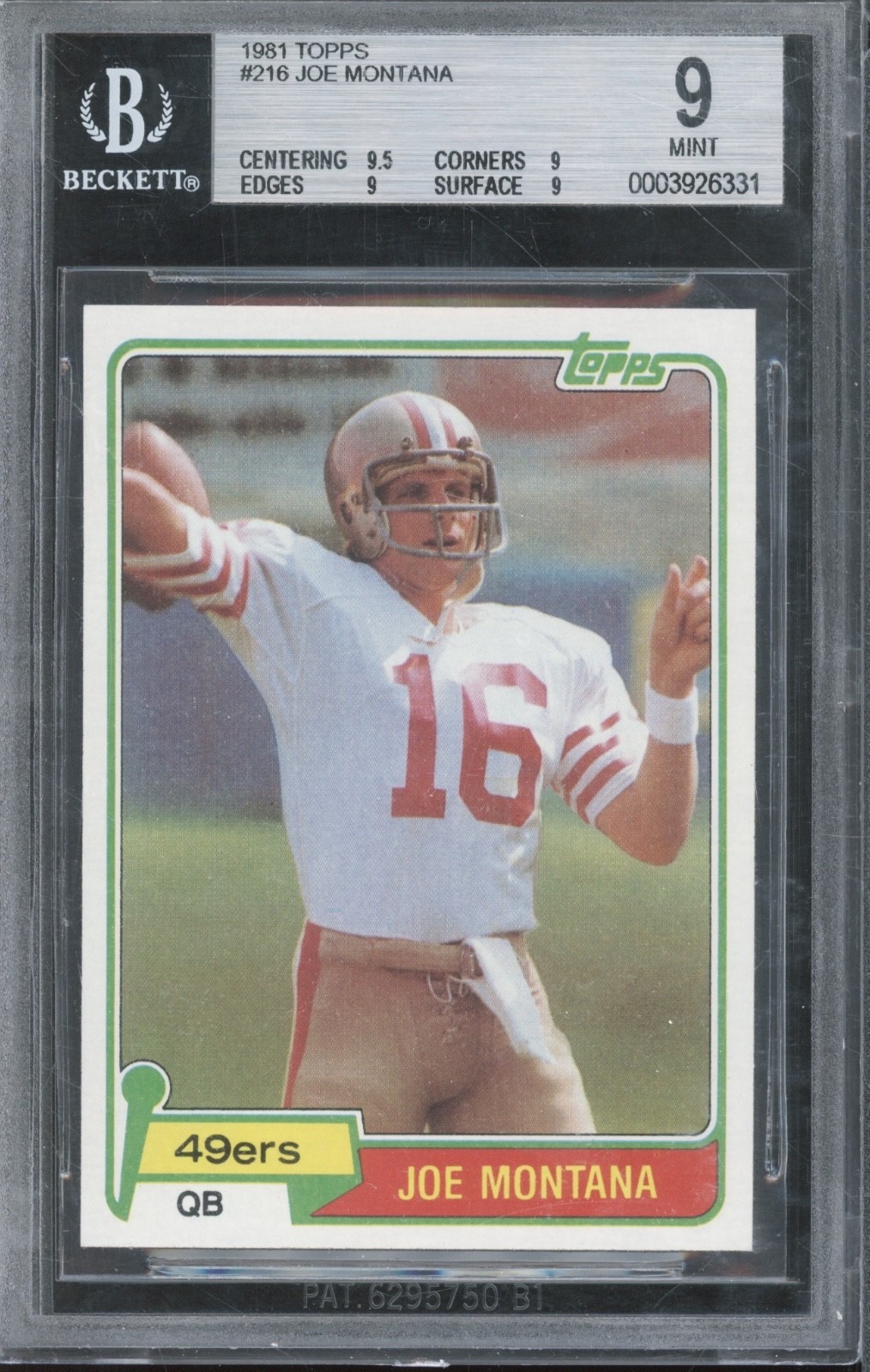 1981 Topps Football #216 Joe Montana RC Rookie Mint BGS 9