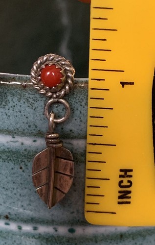 Vintage Navajo Style Coral Feather Earrings Sterling Silver