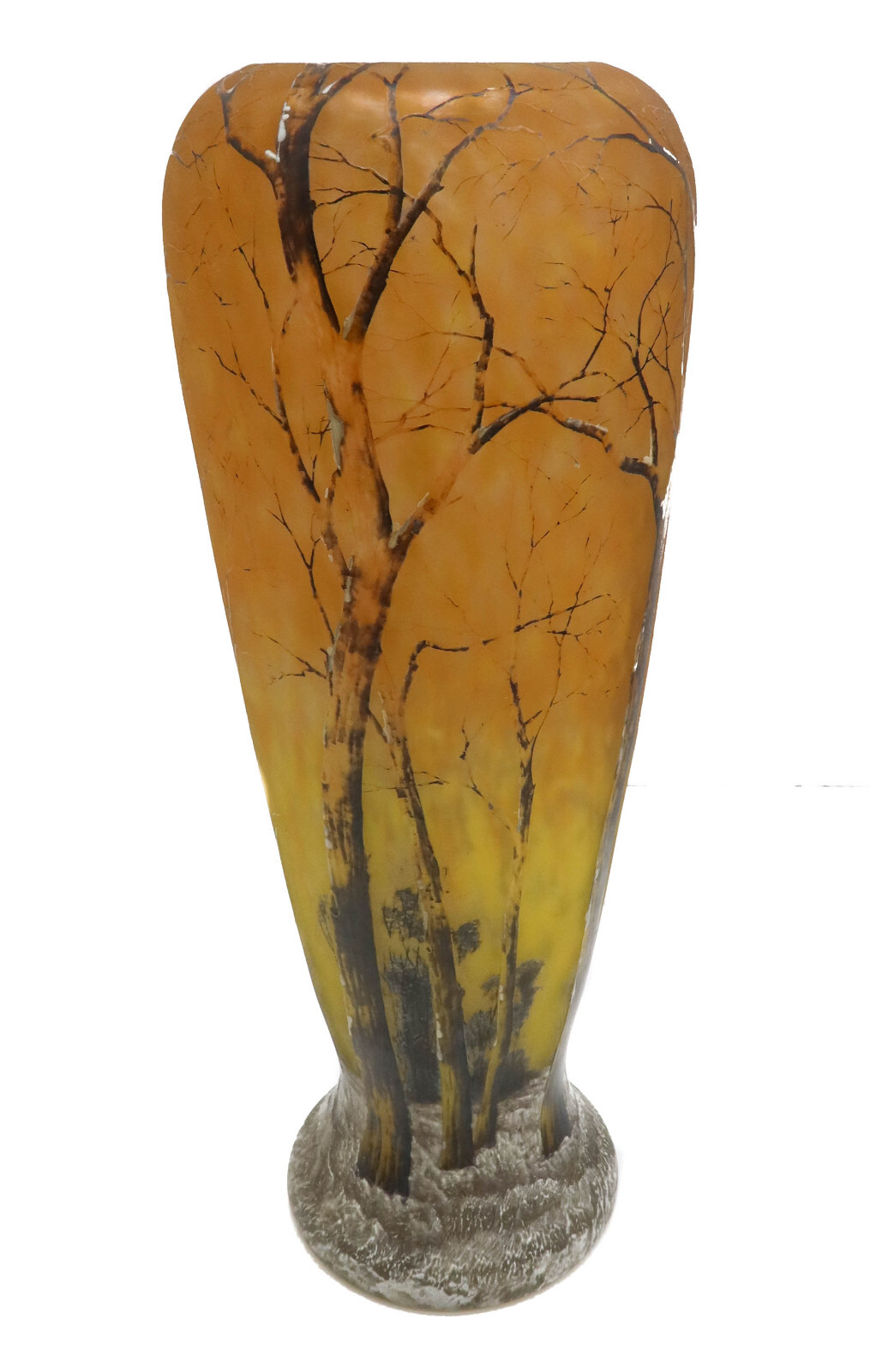 置物 DAUM NANCY Art Deco Smoked Acid Etched Glass Vase with Zig Zag Motif