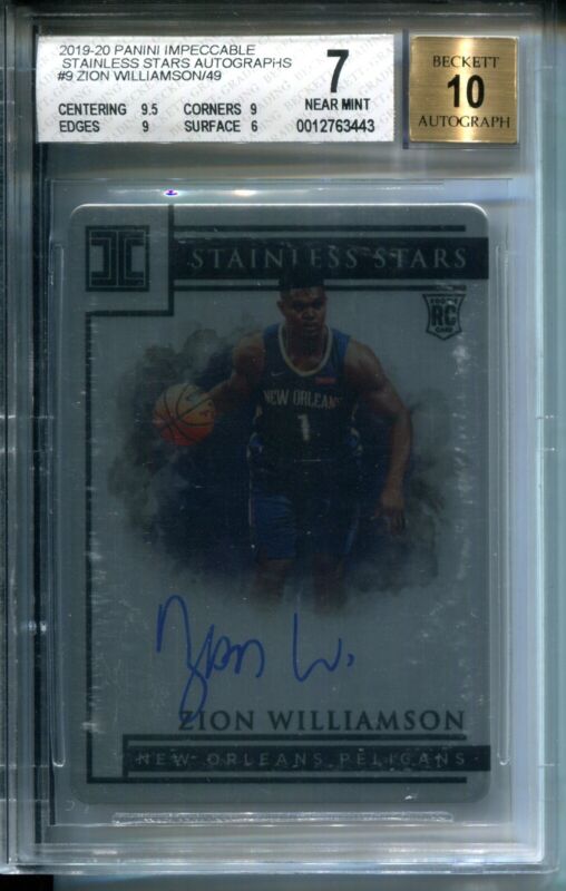 Zion Williamson 2019-20 Panini Impeccable Stainless Stars #/49 Rookie Auto Bgs 7