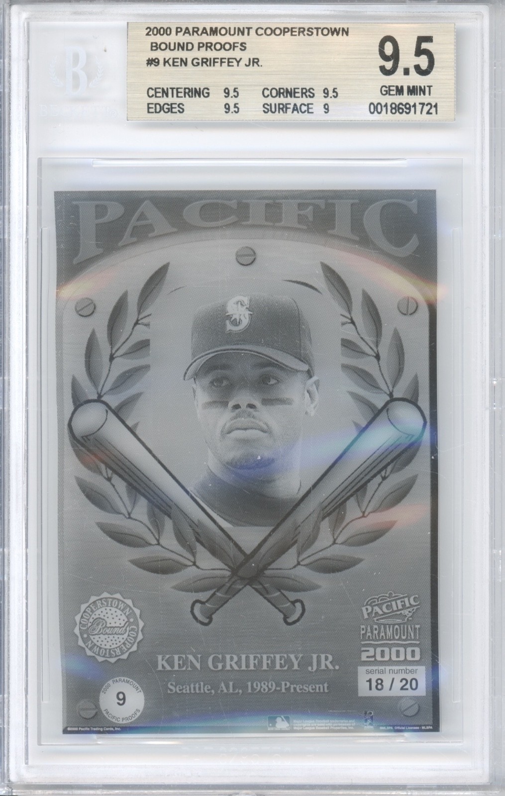 2000 Paramount Cooperstown Bound Proofs Ken Griffey Jr. /20 Pop 1 Gem BGS 9.5