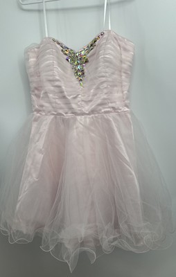 Steppin Out Pink Tulle Mini PROM Dress Rhinestones Size 13/14 New