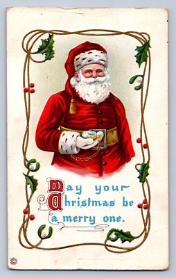 ビンテージハガキ J99/ Santa Claus Christmas Postcard c1910 Large Belt Watch