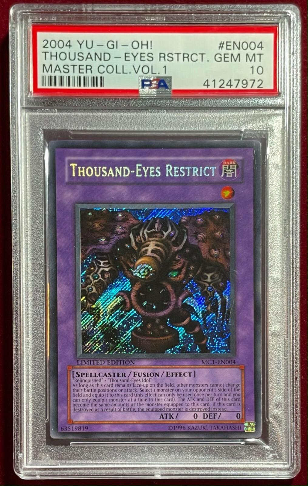 Yu-Gi-Oh! PSA 10 GEM-MT 'Thousand-Eyes Restrict' MC1-EN004 Yu-Gi-Oh! PSA 10 GEM-MT 'Thousand-Eyes Restrict' MC1-EN004