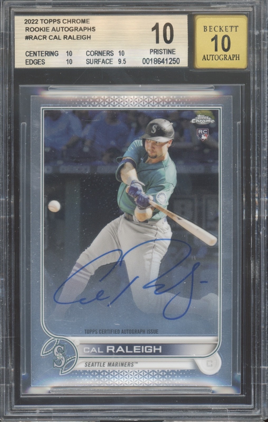 2022 Topps Chrome Cal Raleigh Autograph RC Rookie Pristine BGS 10 10 Auto