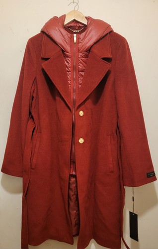 Pre-owned Donna Karan Women's Wool Cashmere Blend Hooded Coat Russet Reddish Orange Sz 14