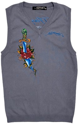 Ed Hardy by Christian Audigier Embroidered Eagle Snake Skull V-Neck Sweater Vest
