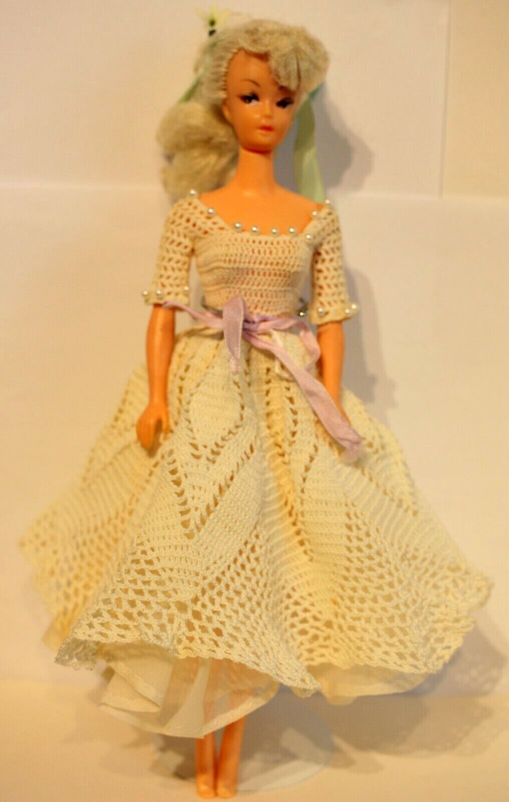Vintage Barbie Clone Platinum Hair @ Handmade Dress with Pearls