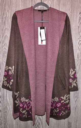 Pre-owned Maxsport Hooded Long Open Cardigan Sweater Brown Pink Womens Sz S M L Xl
