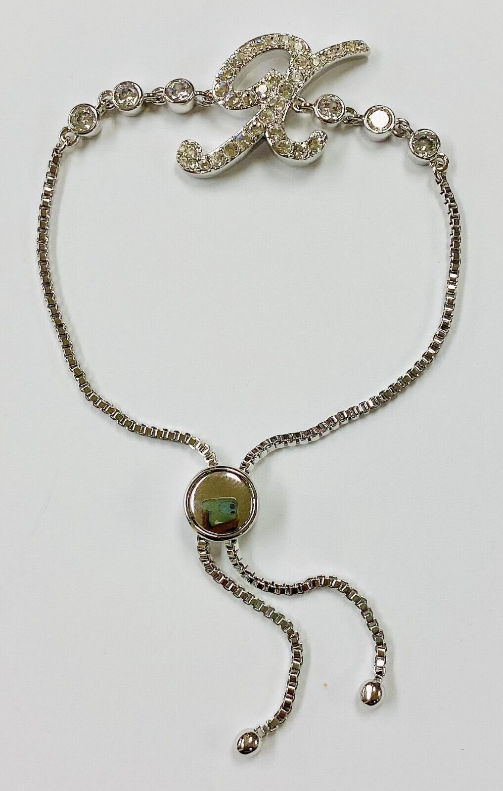 HSN Joan Boyce Silver Tone Crystal Initial "X" Adjustable Bracelet