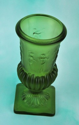 Antique Green Glass vase with Pedestal, probably Fastoria.   8 ½” (BI#MK/190211)